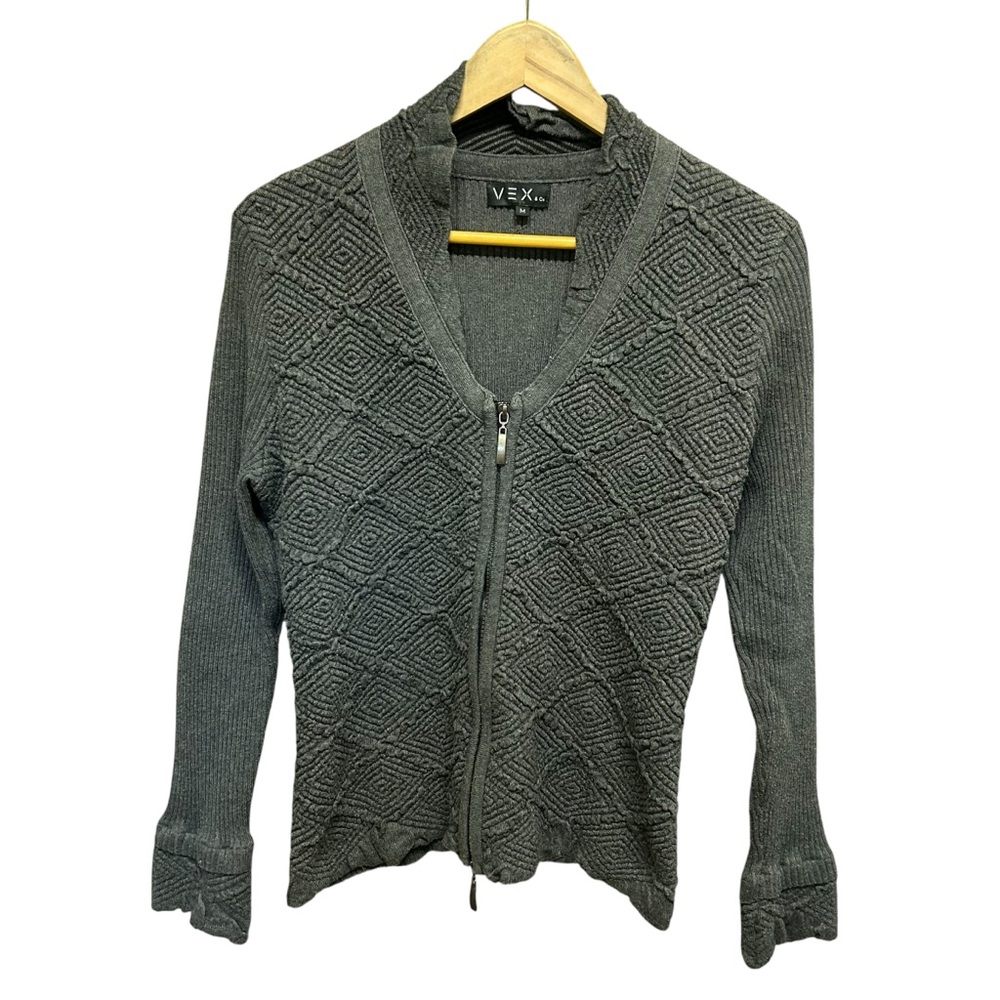 Vex Gray Zip Front Wool Blend Cardigan Size M